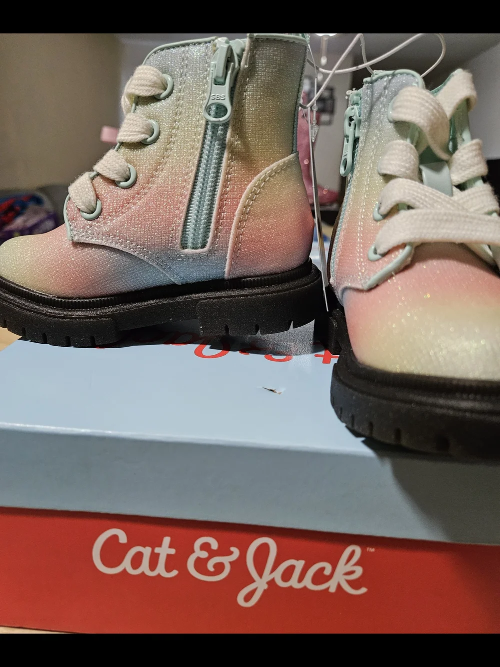 Cat & Jack Toddler Glitter Rainbow Lace-Up Boots in Pink, Mint, Yellow